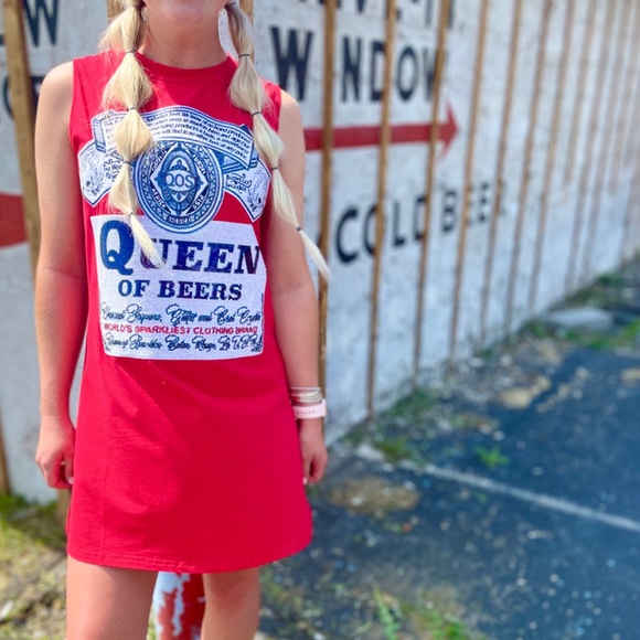 QUEEN OF SPARKLES Sequin QUEEN OF BEERS Tank Dress - Picture 2 of 5